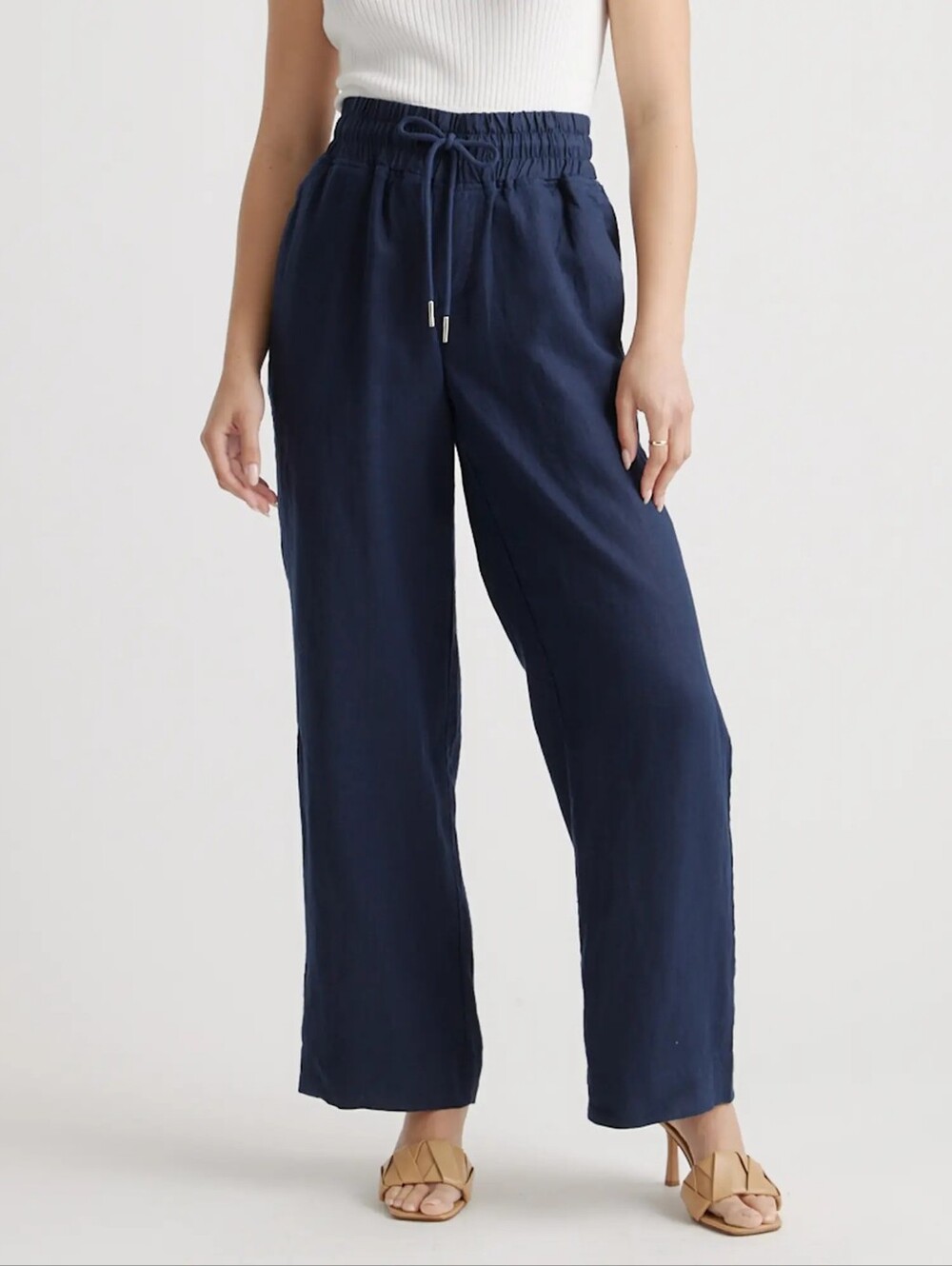QUINCE 100% European Linen Wide Leg Pants Deep Navy Size Medium